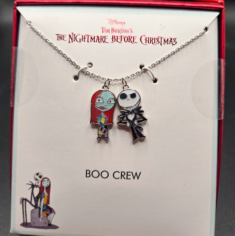 Disney Silver Necklace with Nightmare Before Christmas Characters Jack & Sally